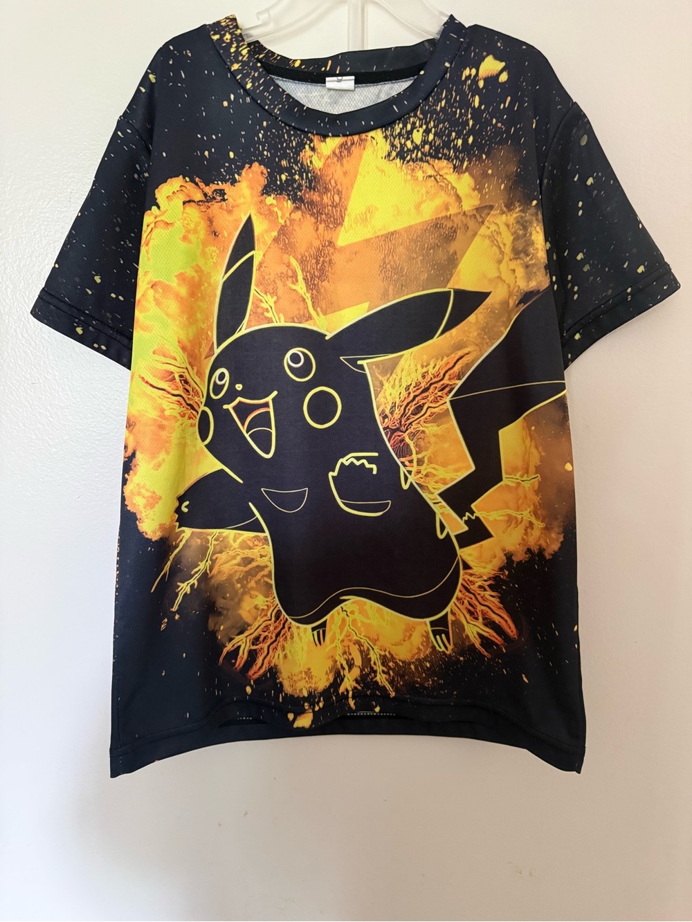Pikachu Graphic Kids Tee - Black & Yellow pit to pit 18